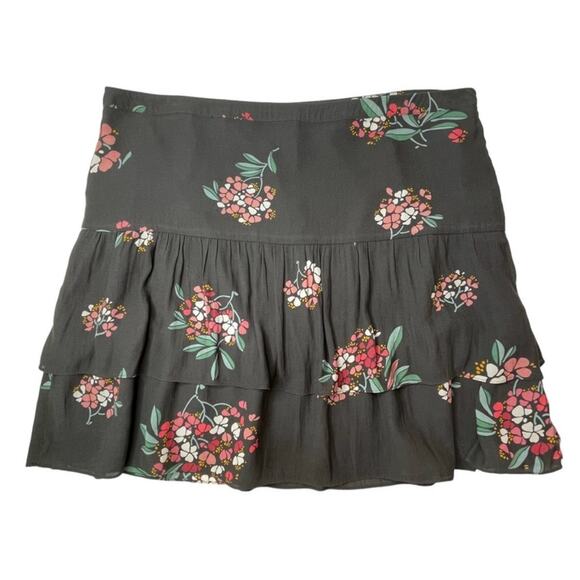 LOFT Floral Tiered Ruffle Layer Hem Short Skirt Size 18 Gray - Picture 1 of 5